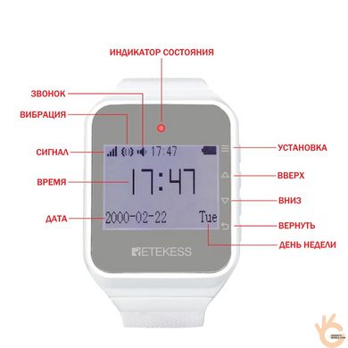 Система виклику офіціанта бездротова RETEKESS TD108SET, годинник з російським меню, 10 пультів на 4 кнопки