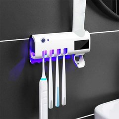 Держатель зубных щёток с УФ озонированием + дозатор зубной пасты автоматический ATWFS UV-88