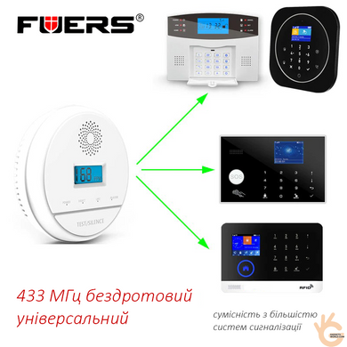 Датчик угарного газа бытовой беспроводный 433МГц для GSM сигнализаций, звуковой оповещатель Fuers JKD6021RF