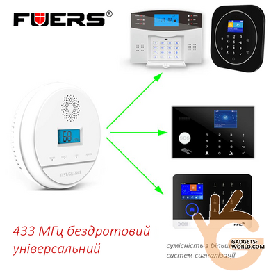 Датчик чадного газу побутовий бездротовий 433МГц для GSM сигналізацій, звуковий оповіщувач Fuers JKD6021RF