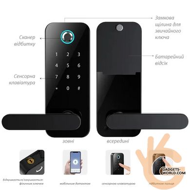 Электронный замок с отпечатком пальца на входную дверь KINGNEED F11S, Bluetooth сенсорная клавиатура, App TUYA
