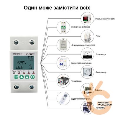 Умный WiFi счетчик электроэнергии + автомат защиты регулируемый E-Link SMT2, энергомонитор однофазный 250В 63А