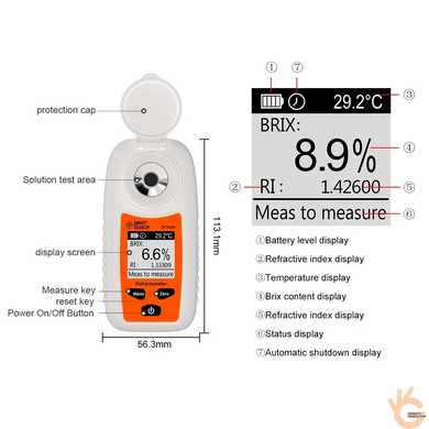 Цифровой рефрактометр SMART SENSOR ST335A измерение содержания сахара в соках и напитках, диапазон 0&ndash;35% Brix