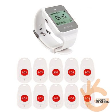 Система виклику медперсоналу бездротова RETEKESS TD108MED, годинник з російським меню, 10 SOS кнопок