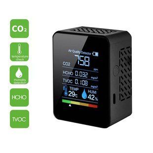 Измеритель качества воздуха бытовой 5в1 с LCD дисплеем SENSOR M-13, измеряет СO2, TVOC, HCHO, t&deg; и влажность
