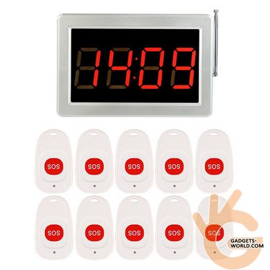 Система вызова медперсонала беспроводная RETEKESS F3290kit2, LED приёмник-табло + 10 пультов SOS кнопок