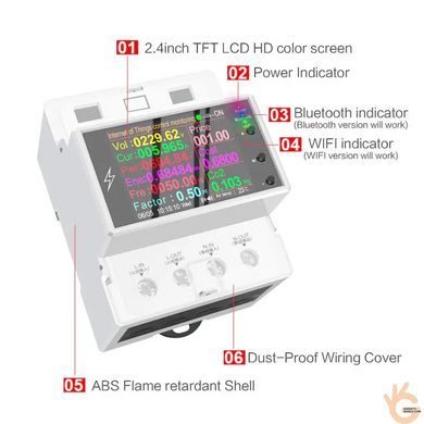 Умный WiFi TUYA 2DIN счетчик электроэнергии + автомат регулируемый ATORCH TS-840, энергомонитор 250В 100А