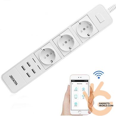 WiFi розетка розумна на 3 штекера + 4 USB порти 2500 Ватт Zeoota PS022, Iphone & Android App