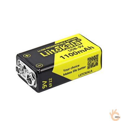 Аккумуляторная батарея 9 вольт типа "Крона" li-ion 1100 мАч с Type-C зарядкой LiitoKala-1100