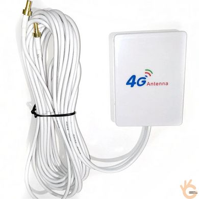 Планарная патч антенна 4G MIMO с CRC9 штекерами и кабелем 2м, 700-2700МГц 5дБ WavLink CRC9/4G