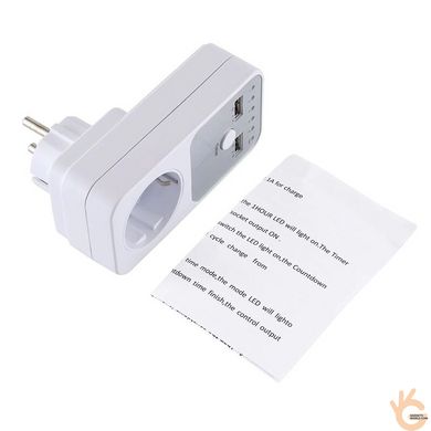 Розетка-зарядное с таймером на 2 USB порта, 1-10 часов с простым и быстрым выбором времени таймера FUERS UD01