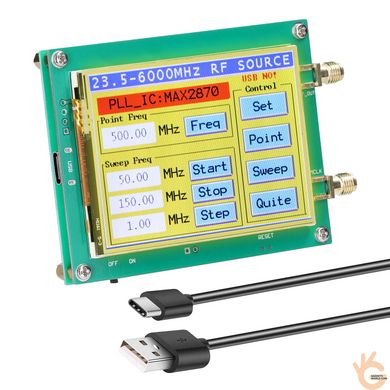 Генератор ВЧ сигналов JUNTEK JDS6G цифровой DDS 23,5 - 6000 МГц, сенсорный LCD, PLL чип MAX2870, модуль PCB